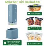 FoodSaver Mini Handheld Vacuum Sealer with Marinate Mode & Charging Dock – Cordless Rechargeable Food Vacuum Sealer for Storage, Freezer, Sous Vide & Meal Prep