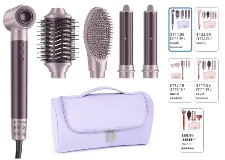 Mescomb 5-in-1 automatic dual voltage air styler set with five interchangeable heads and premium travel bag