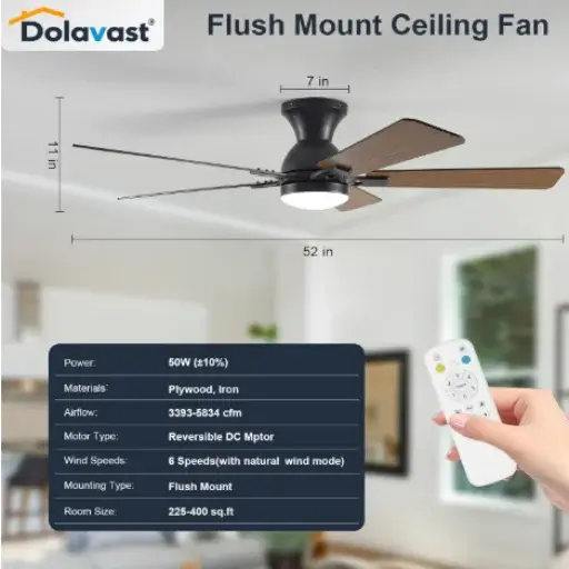 Dolavast 52-Inch Smart Ceiling Fan with Light for Large Rooms