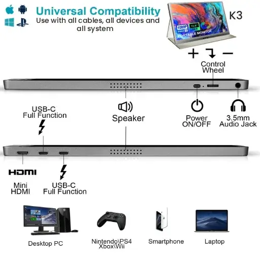 KYY K3 connectivity features as the best budget portable monitor for multiple devices