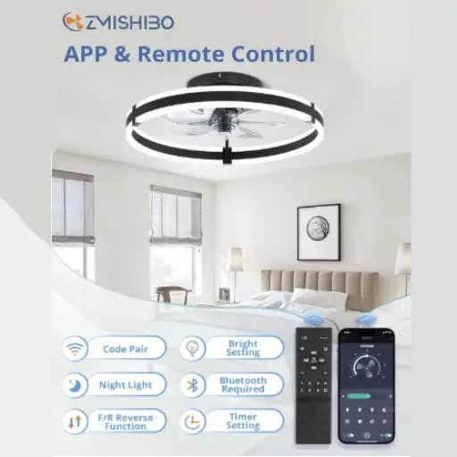 ZMISHIBO Best Low Profile Ceiling Fan with Light, APP and Remote Control
