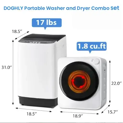 ROVSUN Portable Automatic Washer and Dryer Combo Set. 1.8CuFt Portable Clothes Dryer and 17.8LBS Full-Automatic Washing Machine 