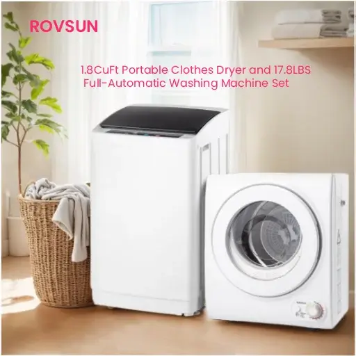 ROVSUN Portable Automatic Washer and Dryer Combo Set. 1.8CuFt Portable Clothes Dryer and 17.8LBS Full-Automatic Washing Machine 