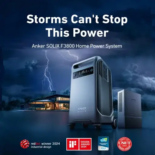 Anker SOLIX F3800 home power system setup with expansion battery pack during a storm backup scenario