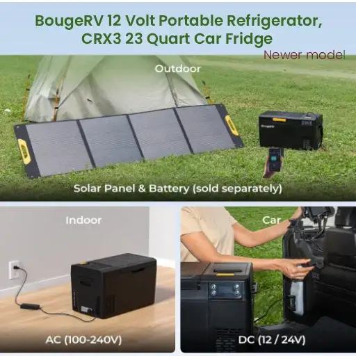 BougeRV CRX3 newer model smart portable refrigerator powered by solar panel indoor AC and car DC