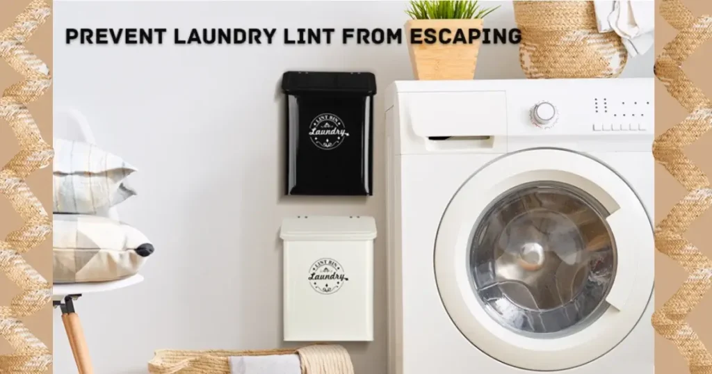 Black and white magnetic lint bin options attached next to a washing machine to prevent laundry lint from escaping