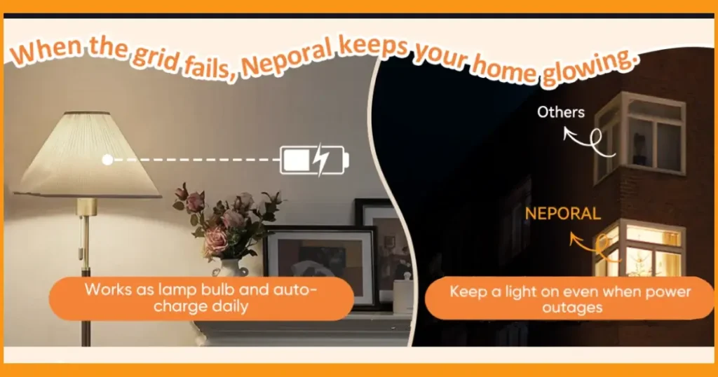 Rechargeable emergency light bulbs auto-charging during daily use and staying lit during a power outage