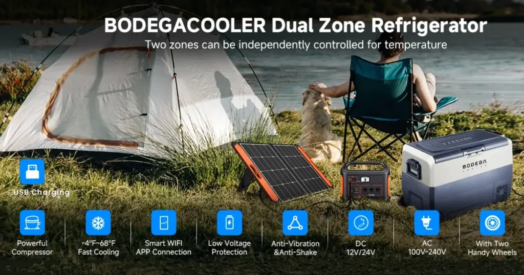 BODEGACOOLER dual zone smart portable refrigerator with app control and heavy-duty wheels