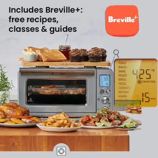 Breville Smart Oven Air Fryer Pro with Breville+ app features analyzed in our countertop oven air fryer reviews.