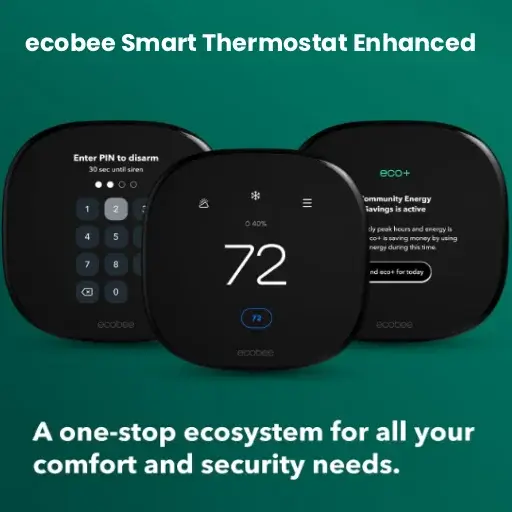 ecobee Smart Thermostat Enhanced displaying security keypad and smart thermostat control options