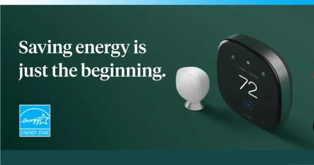 ecobee Smart Thermostat Premium with remote sensor showcasing Energy Star efficiency and smart thermostat control options