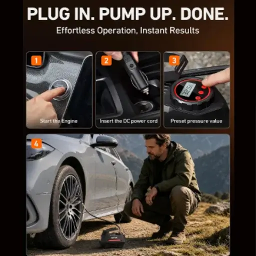 Step-by-step instruction guide on how to use AstroAI tire inflator, one of the most helpful emergency portable car gadgets for everyday drivers