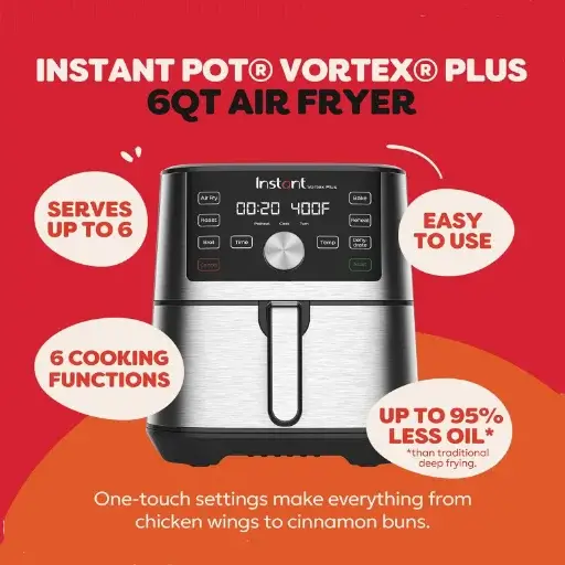 Instant Pot Vortex Plus 6QT digital basket air fryers with 6 cooking functions and stainless steel finish
