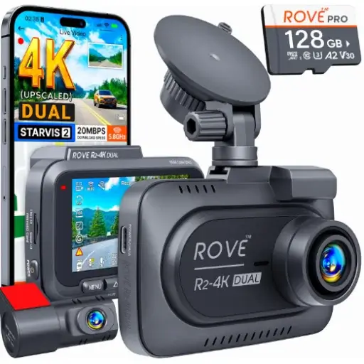 ROVE R2-4K Dual Dash Cam, one of the best emergency portable car gadgets for road safety and accident recording