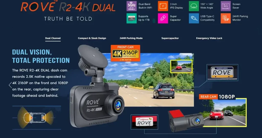 Lifesaving Emergency Portable Car Gadgets for Peace of Mind in 2026 5 ROVE R2-4K DUAL dash cam in action showcasing dual vision protection, a premium choice among emergency portable car gadgets for drivers.