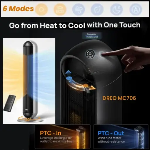 DREO MC706 tower fan and heater combo for bedroom