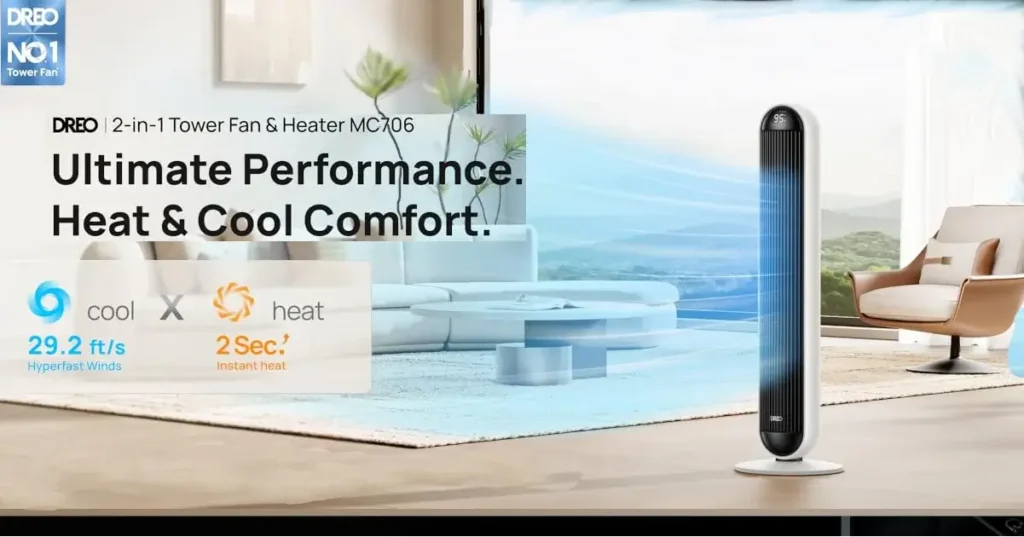 Newest Best Fan and Heater Combo 2026: Plus Hybrid Options 1 DREO MC706 2-in-1 tower fan and heater combo performance