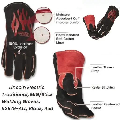 Why Welding Accessories Are Non-Negotiable: Best, Safest Gloves & Caps for Electric and Gas Welding (2026) 3 Lincoln Electric K2979-ALL traditional leather welding accessories gloves with Kevlar stitching for high temperature applications